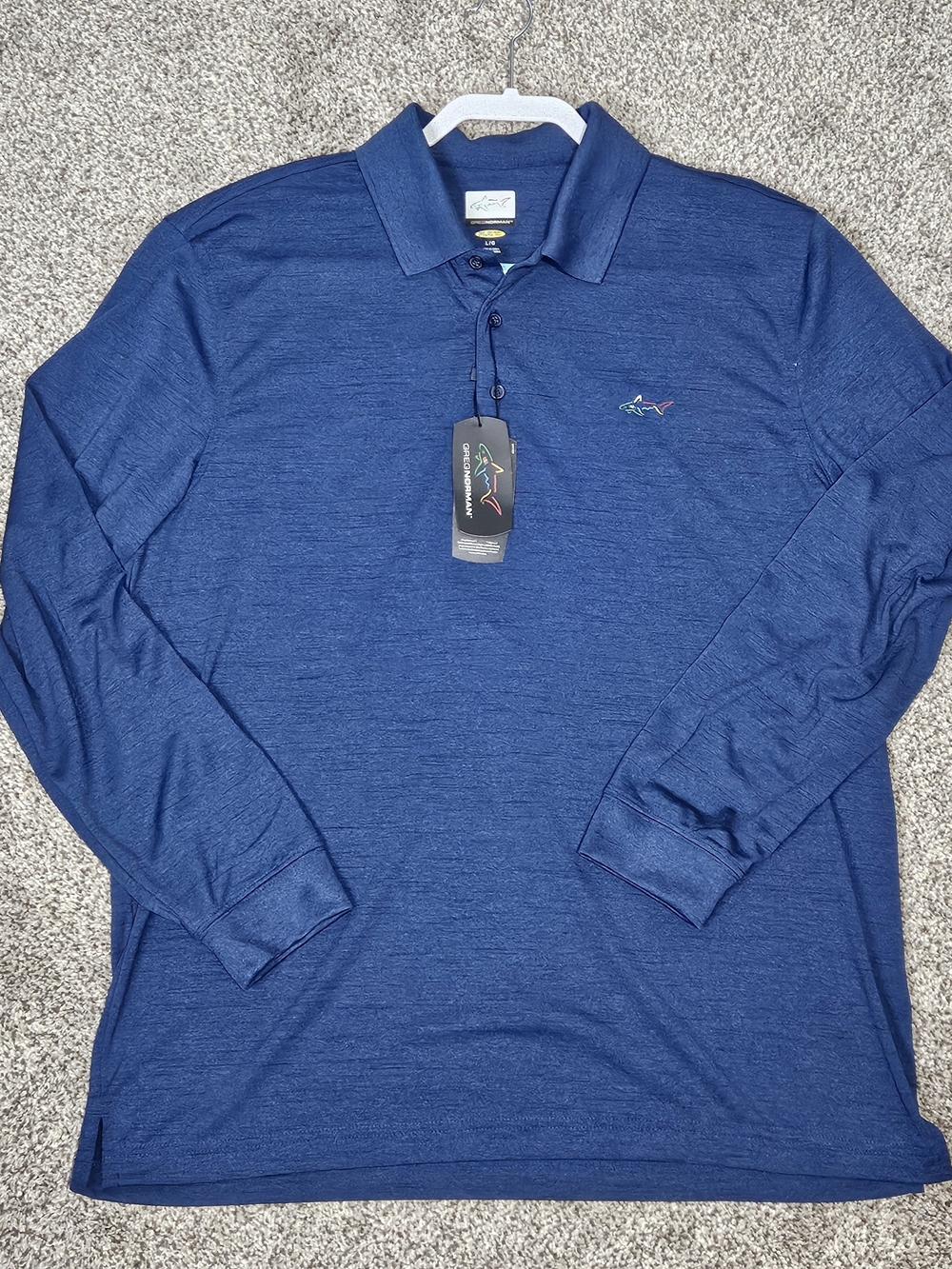 Greg Norman Collection Play Dry Men's Large Long Sleeve Golf Polo G7XLK964 Shark